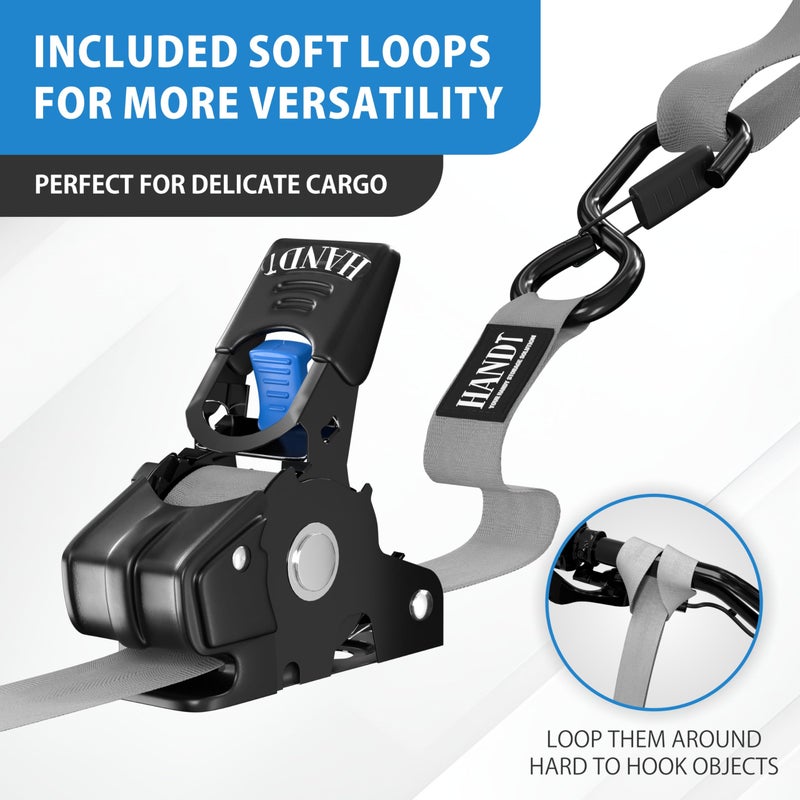 HandT USA Based Retractable Ratchet Straps (2PK) 1in x 6ft - 1 500lb Break Strength  Heavy Duty Automatic Ratchet Straps Self Retractable Tie Down  Push Button Retracting Truck Trailer Cargo | Gray - Image 5